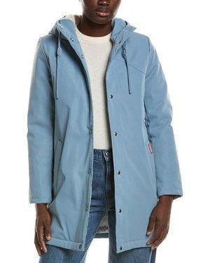 HUNTER Billie Canvas Mid Length Hooded Rain Jacket - Blue