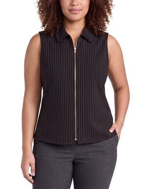 Anne Klein Plus Front Zip Mock Neck Top - Blue