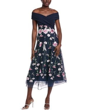 Teri Jon Crepe Off-Shoulder Gown - Blue