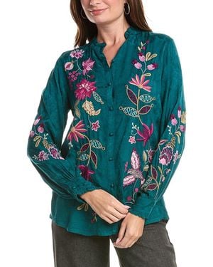 Johnny Was Ruffle Collar Blouse - Blue