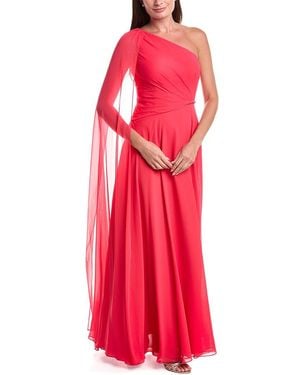 Teri Jon Chiffon One-Shoulder Drape Gown - Red
