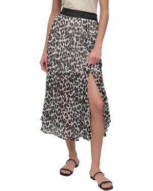 DKNY Asymmetrical Print Chiffon Midi Skirt - Multicolour