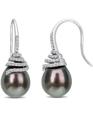Rina Limor Contemporary Pearls 14k 0.32 Ct. Tw. Diamond 10-11mm Pearl Swirl Earrings - Multicolour