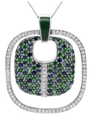 Haus of Brilliance 3.86 Ct. Tw. Diamond & Sapphire, Tsavorite Pendant Necklace - Green