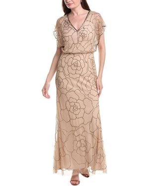 Adrianna Papell Bead Blouson Long Dress - Natural
