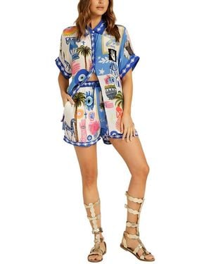 AMINA GLAM 2Pc Linen-Blend Shirt & Short - Blue