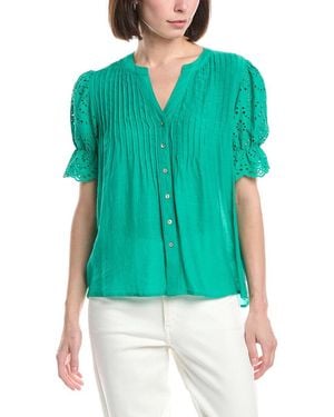 Nanette Lepore Eyelet Sleeve Blouse - Green