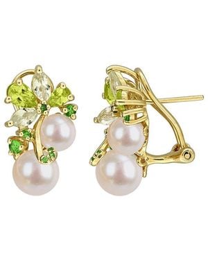 Rina Limor Plated 2.55 Ct. Tw. Gemstone & 6-8.5Mm Pearl Earrings - Metallic