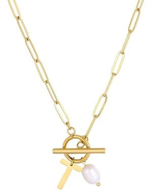 Adornia 18K Plated Stainless Steel 7Mm Pearl Necklace - Metallic