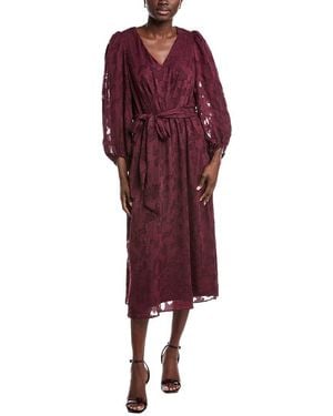 Anne Klein Floral Clip Midi Dress - Red