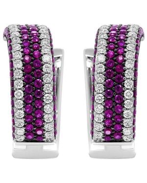 Haus of Brilliance Colourful Gemstones 18K 5.52 Ct. Tw. Diamond & Ruby Hoop Earrings - Purple