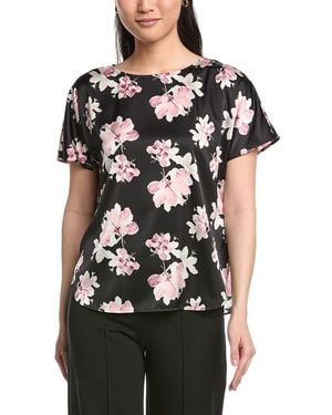 Anne Klein Printed Flat Satin Top - Black