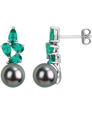 Rina Limor 1.84 Ct. Tw. Lab-Grown Gemstone & 8-8.5Mm Pearl Earrings - Blue