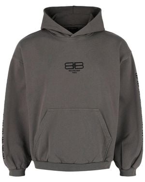 Balenciaga Embroidered Cotton Hoodie - Grey