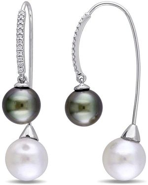 Pearls 14k 0.14 Ct. Tw. Diamond 9-9.5mm Pearl Threader Earrings - White