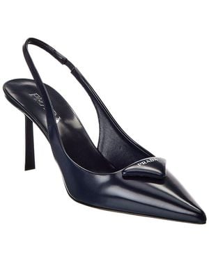 Prada Logo Leather Pointy-Toe Slingback Pump - Blue