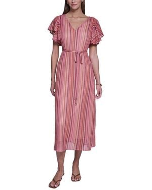 Halston Crochet Knit Striped Maxi Dress - Pink