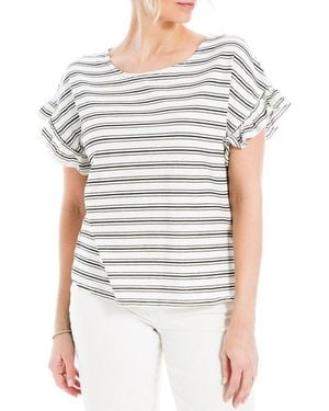 Max Studio Ruffle Sleeve Stripe Top - Gray