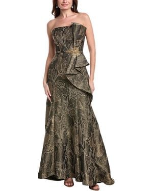 Rene Ruiz Strapless Metallic Jacquard Gown - Green