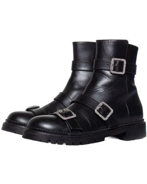 Jimmy Choo Sheep Leather Hank Flat Jewel Buckle Bootie (Authentic Pre- Loved) - Black