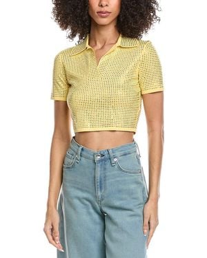 Sandro Rhinestone Crop Polo Shirt - Blue