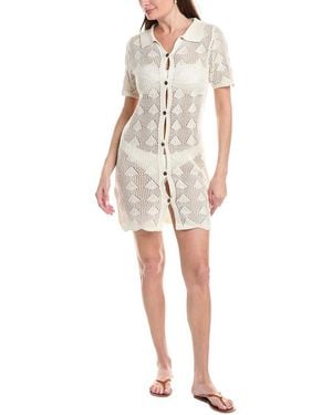 Salty Lemon Shell Knit Shirtdress - White