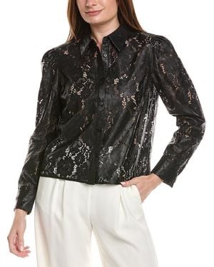MILLY Arlo Textured Lace Button Down Shirt - Black