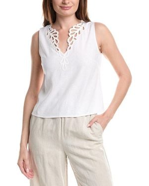 Ellen Tracy Embroidered Linen-Blend Tank Top - White