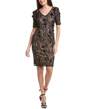Adrianna Papell Beaded Lace Sheath Dress - Black