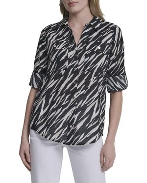 DKNY Printed Roll Tab Shirt - Black