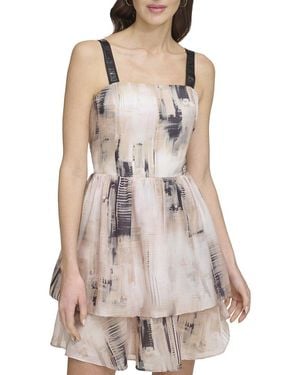 DKNY Printed Organza Mini Dress - Multicolour