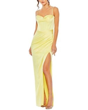 Mac Duggal Bustier Side Ruched Bodycon Gown - Metallic