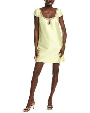 Badgley Mischka A-Line Beaded Scoop Cocktail Dress - Yellow