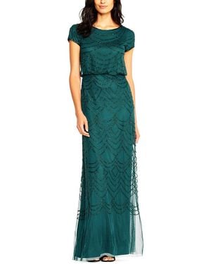 Adrianna Papell Blouson Beaded Long Dress - Green