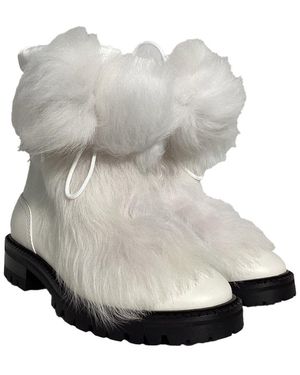 Jimmy Choo Leather Fur Trim Bootie (Authentic Pre-Loved) - Grey