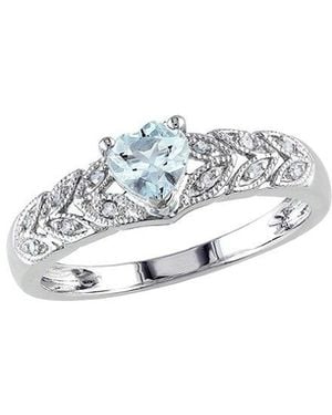 Rina Limor Silver 0.40 Ct. Tw. Diamond & Aquamarine Accent Heart Ring - White