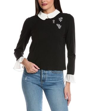 Cece Round Collar Top - Black