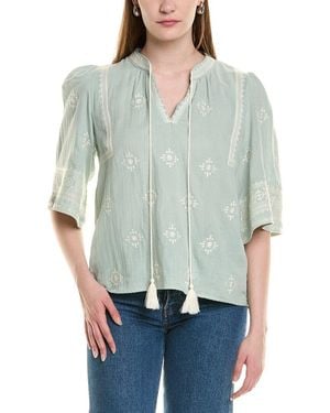 See U Soon Embroidered Placket Top - Green