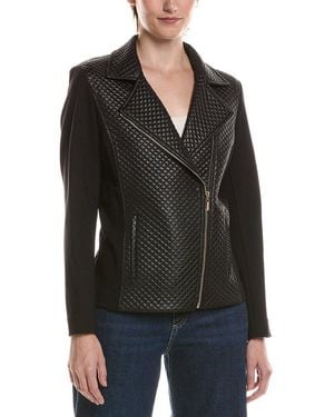 Anne Klein Combo Asymmetrical Moto Jacket - Black