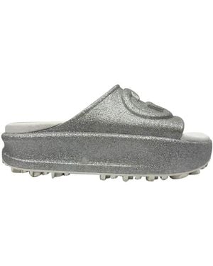 Gucci Rubber Gg Logo Glittered Slide Sandal (Authentic Pre-Loved) - Grey