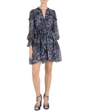 Marchesa Braided Leopard Flounced Silk-Blend Chiffon Dress - Blue