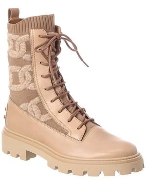 Tod's Knit & Leather Boot - Natural