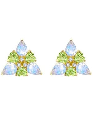 Nina Zhou Jewelry 14K 2.90 Ct. Tw. Diamond & Moonstone Peridot Stud Earrings - Blue