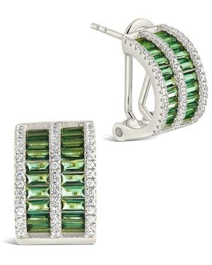 Sterling Forever Cz Serena Hoop Earrings - Green