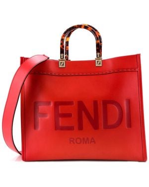 Fendi Leather Sunshine Shopper Tote Medium (Authentic Pre-Loved) - Red