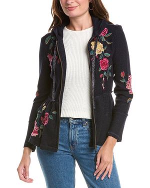 Johnny Was Peplum Metallic Thermal Hoodie - Black