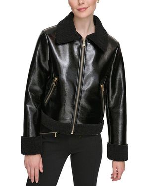 KARL LAGERFELD Faux Shearling Bomber Jacket - Black