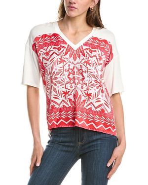 Hale Bob Jazmine Short Sleeve Silk-Blend Top - Red