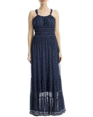 Max Studio Halter Nack Tiered Maxi Dress - Blue