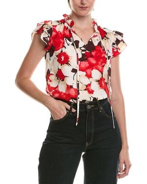 Anne Klein Petite Ruffle Sleeve Tie Blouse - Red